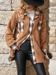 Plaid Contrast Dropped Shoulder Coat OutfitFlow