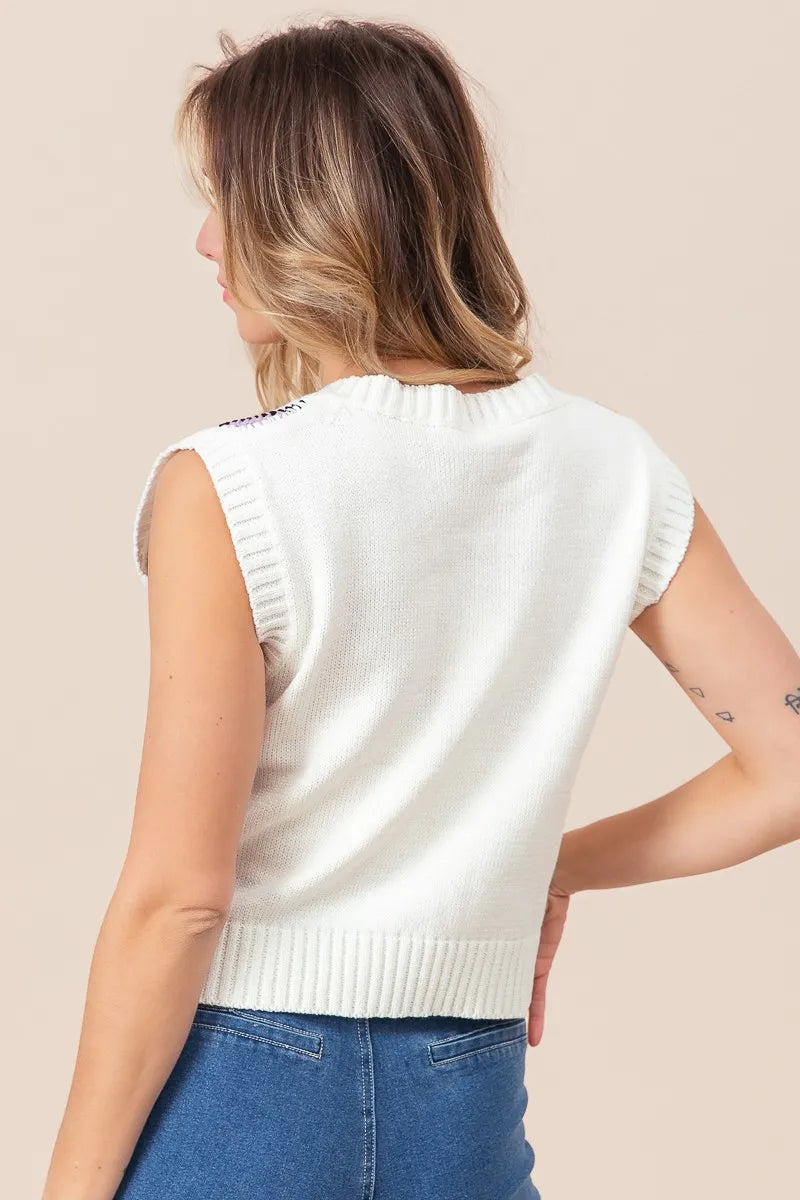 BiBi Diamond Granny Square Sweater Vest OutfitFlow