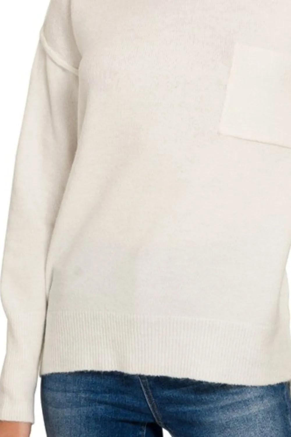 Zenana Melange Hi-low Hem Round Neck Sweater OutfitFlow