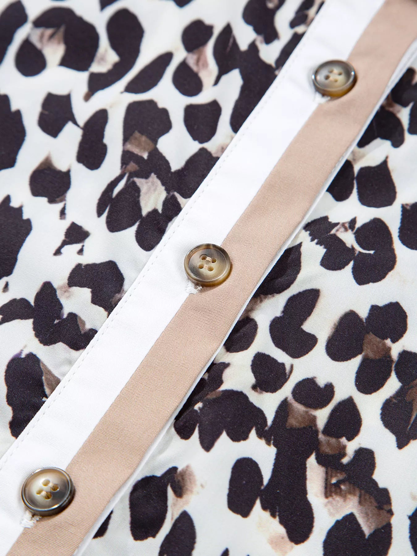 Striped Collar Leopard Print Long Sleeve Flared Dress OutfitFlow