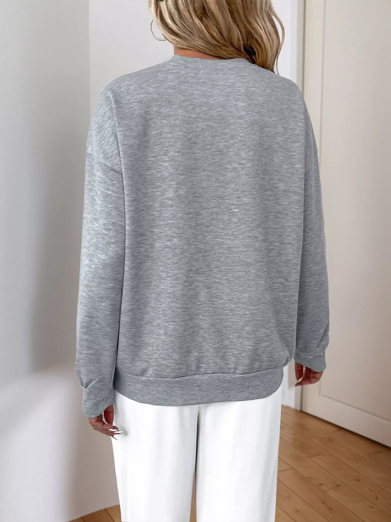 Sequin Round Neck Dropped Shoulder Sweatshirt OutfitFlow