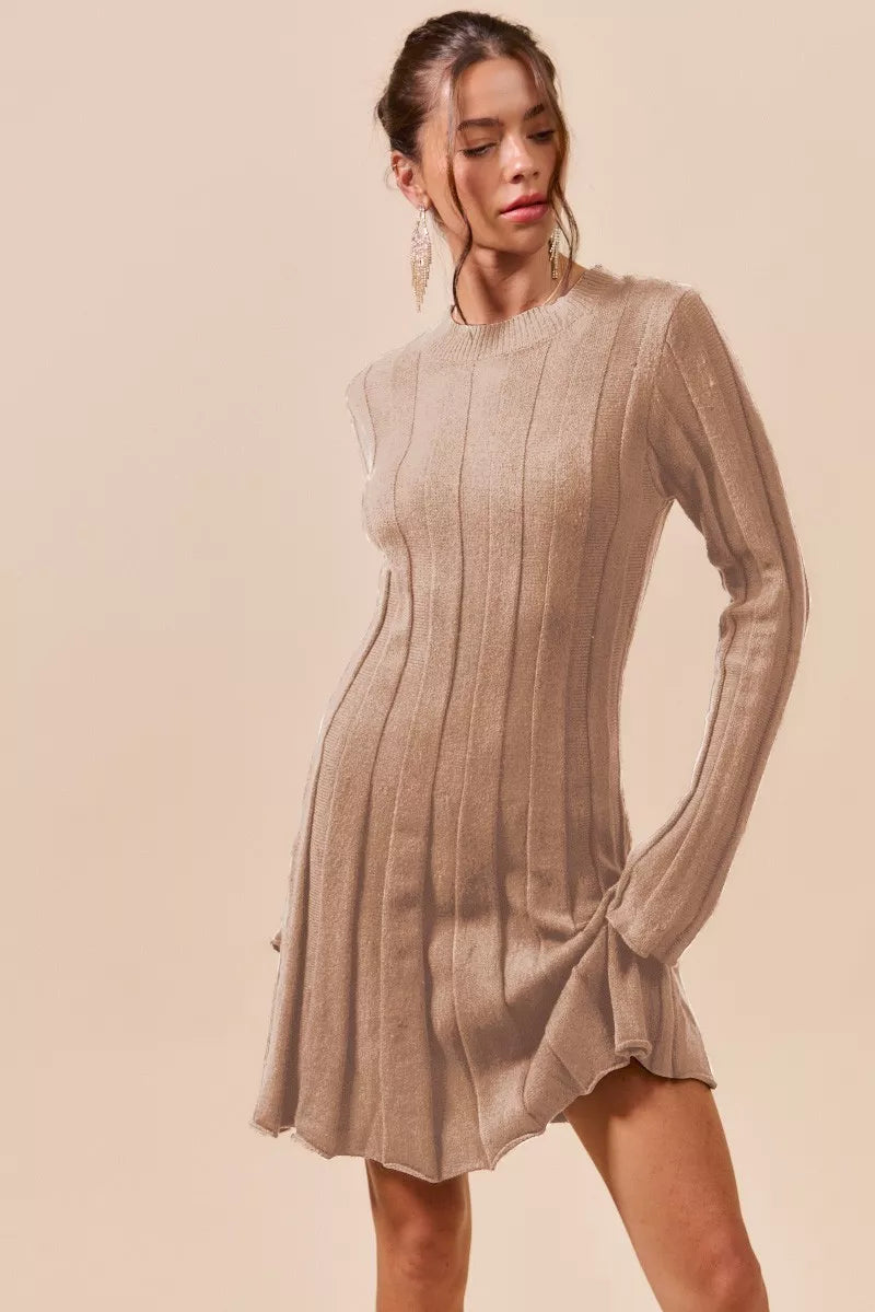 SO ME Ribbed Long Sleeve Mini Sweater Dress Trendsi