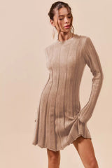 SO ME Ribbed Long Sleeve Mini Sweater Dress Trendsi