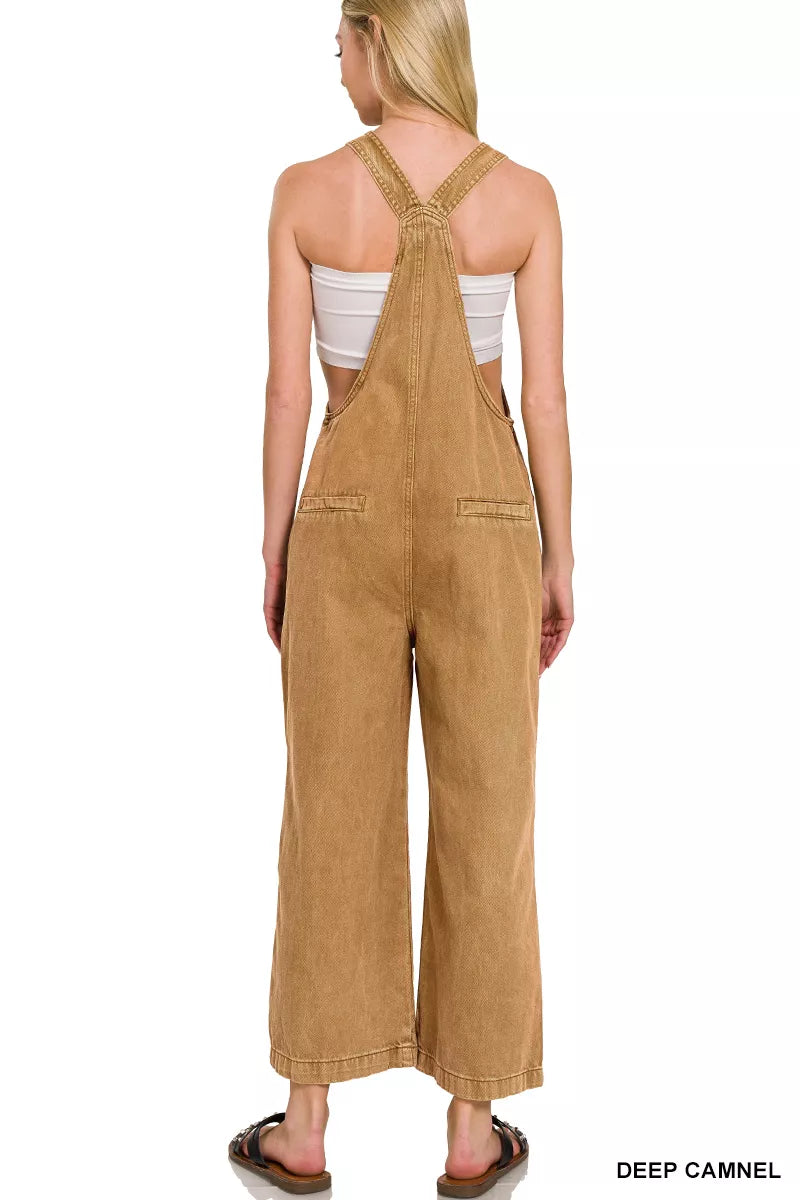 Zenana Washed Knot Strap Pockets Jumpsuit Trendsi