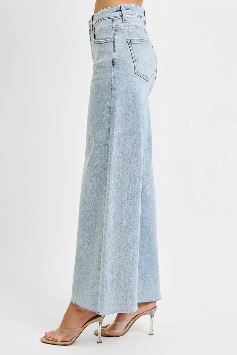 RISEN Full Size High Rise Ankle Wide Palazzo Jeans Plus Size OutfitFlow