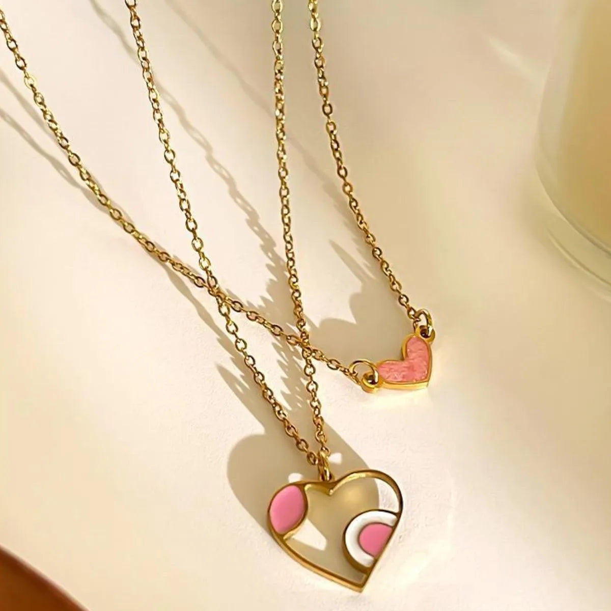 2-Piece Stainless Steel Heart Pendant Necklace OutfitFlow