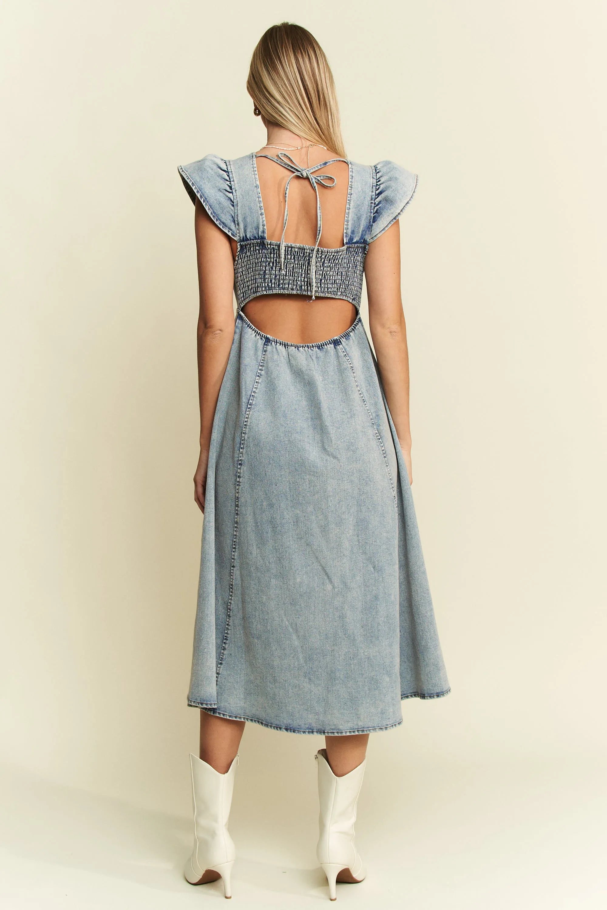 Jade By Jane Full Size Ruffled Denim Midi Dress Plus Size OutfitFlow