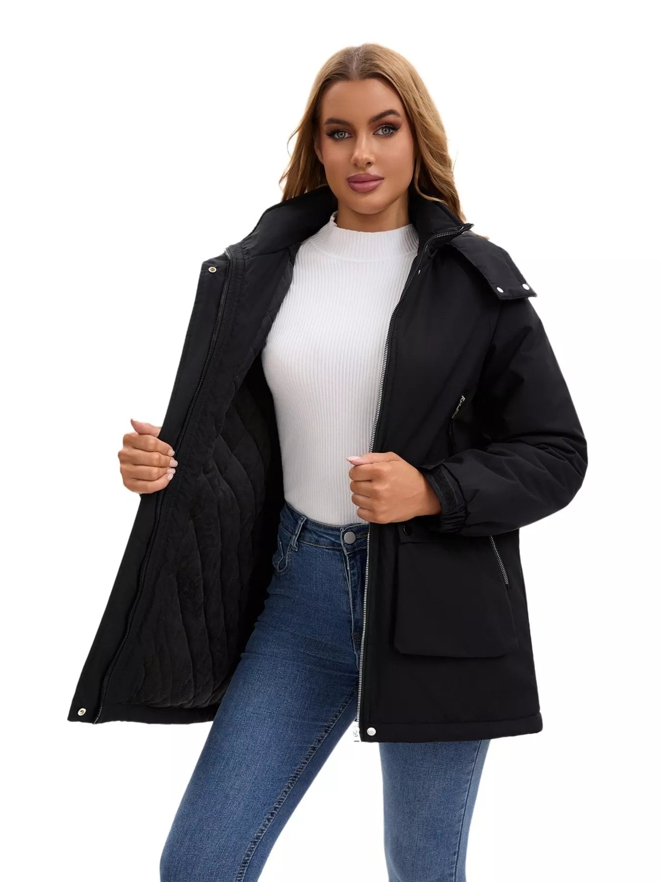 Full Size Zip Up Hooded Parka Outerwear Plus Size OutfitFlow