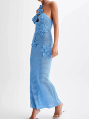 Crochet Floral Halter Knit Cover Up Dress OutfitFlow