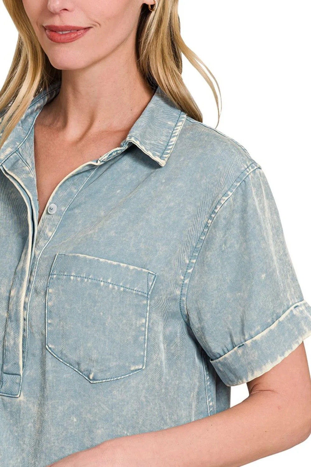Zenana Tencel Mineral Washed Collared Shirts Dress OutfitFlow