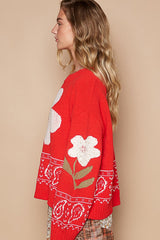 Outfit Flow - POL Flower Lace Patch Long Sleeve Sweater