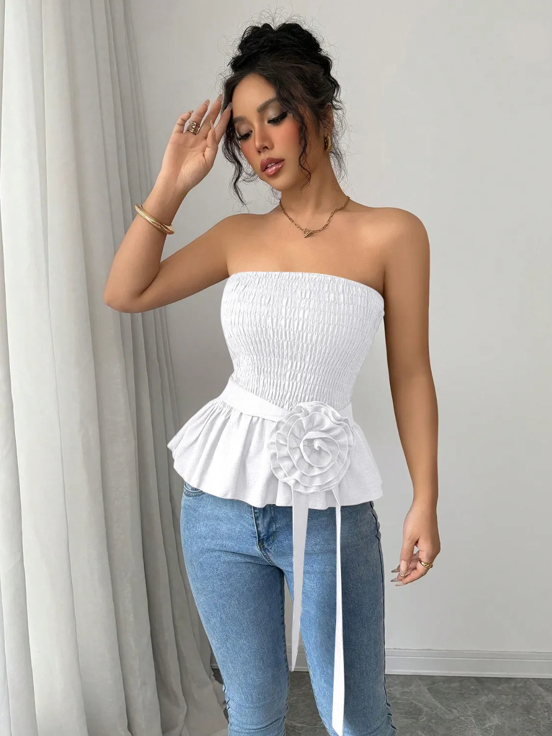 Flower Smocked Tube Top OutfitFlow