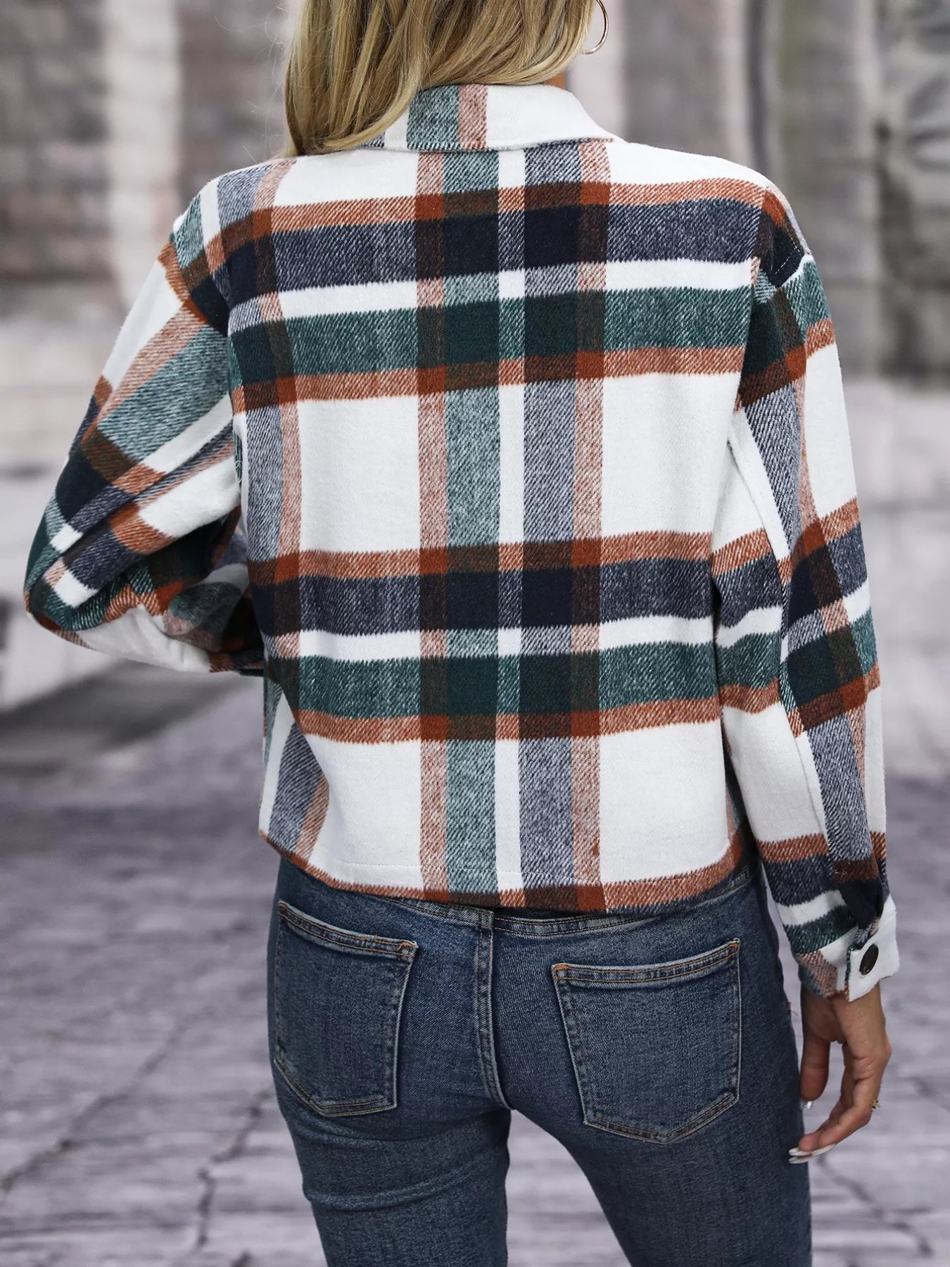 Plaid Oversized Button-Up Cropped Jacket OutfitFlow