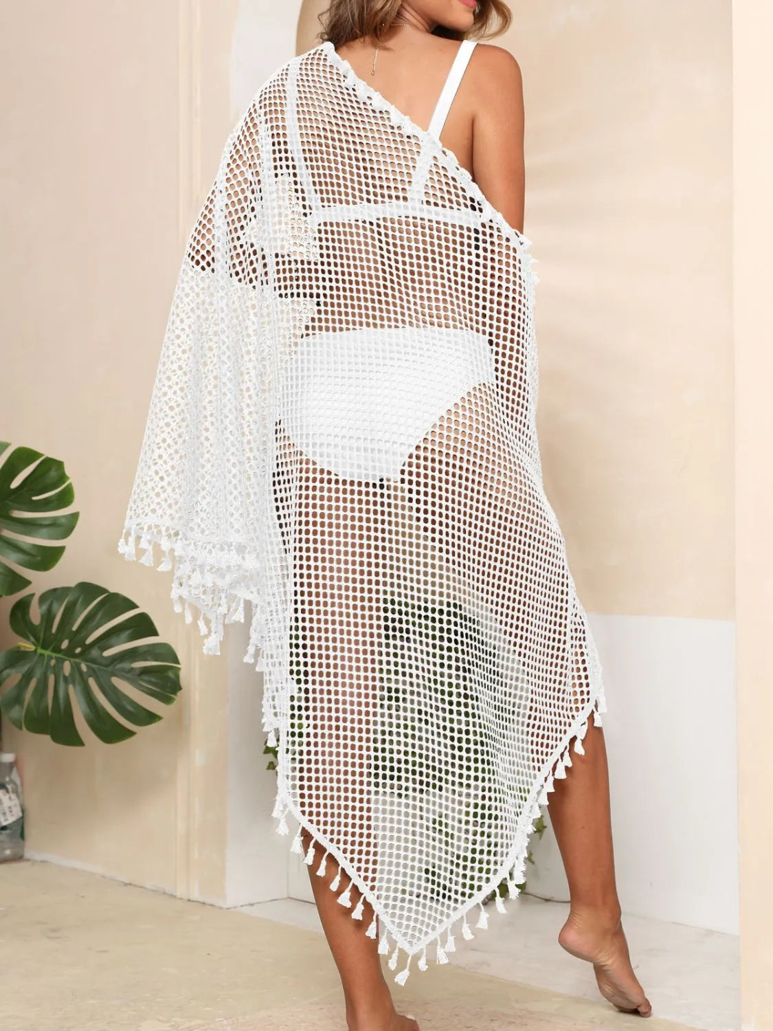 Tassel Openwork Open Front Cover-Up OutfitFlow