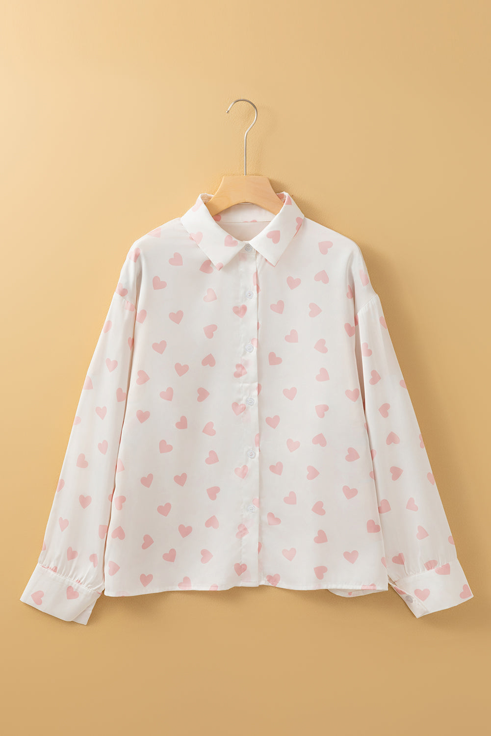 Outfit Flow - Heart Print Collared Neck Long Sleeve Shirt