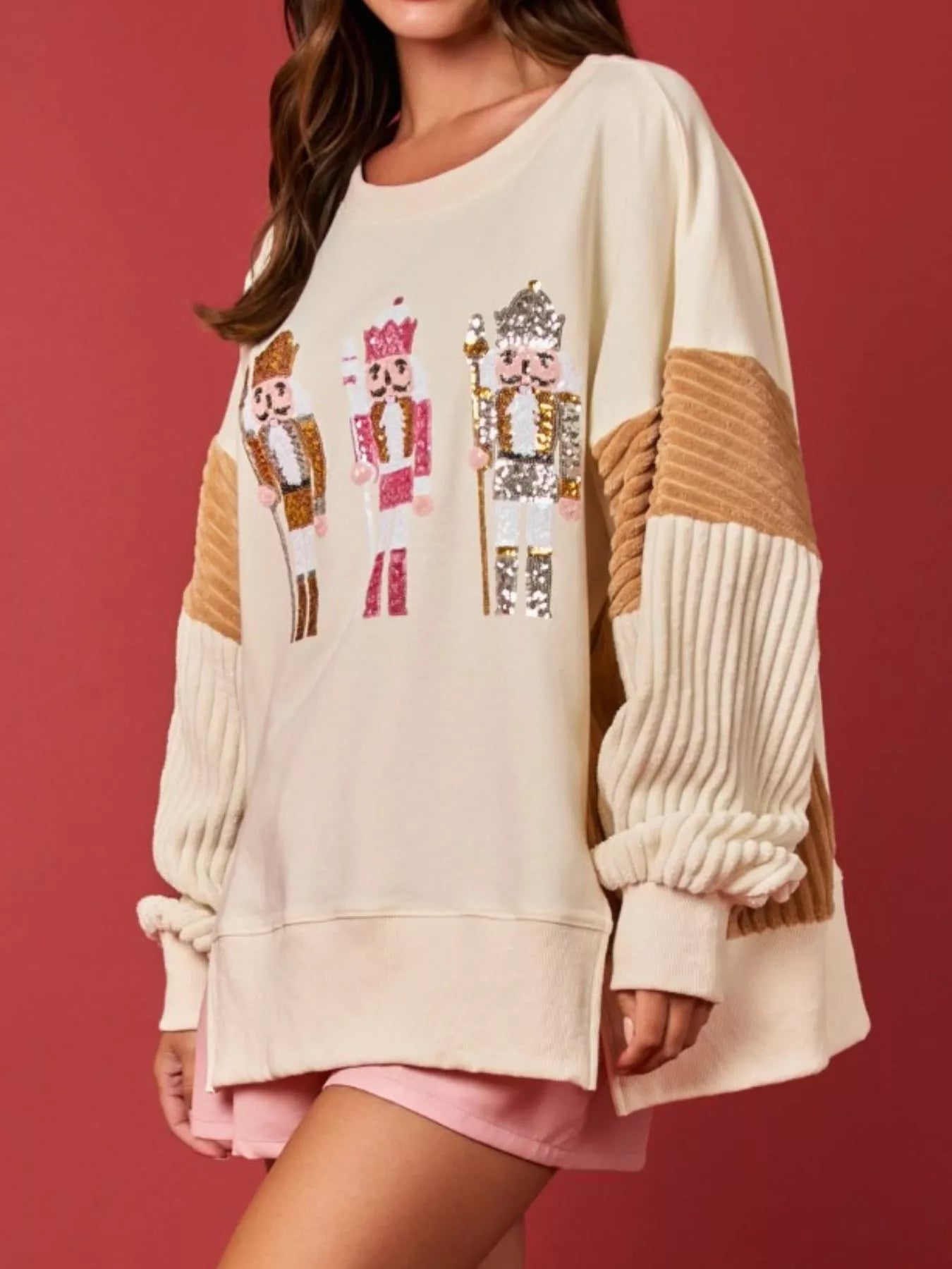 Nutcracker Long Sleeve Sweatshirt with Side Slit OutfitFlow