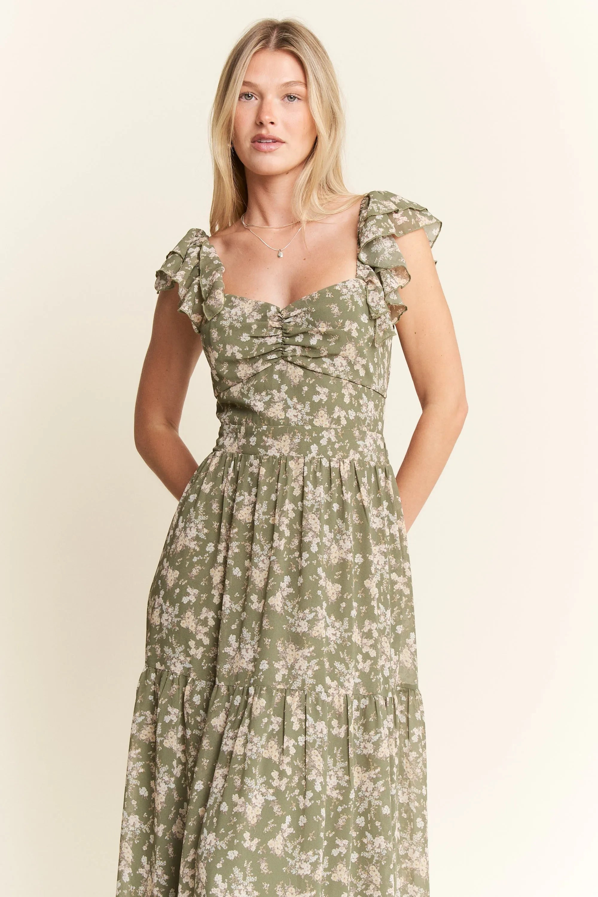 Jade By Jane Ruffle Sleeve Tiered Maxi Dress OutfitFlow