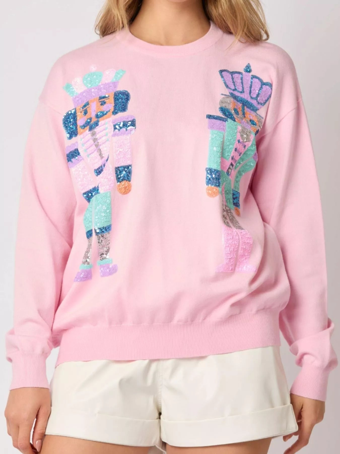 Sequined Nutcracker Long Sleeve Sweatshirt Pink OutfitFlow