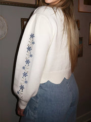Floral Embroidered Scallop Hem Cropped Sweater Trendsi