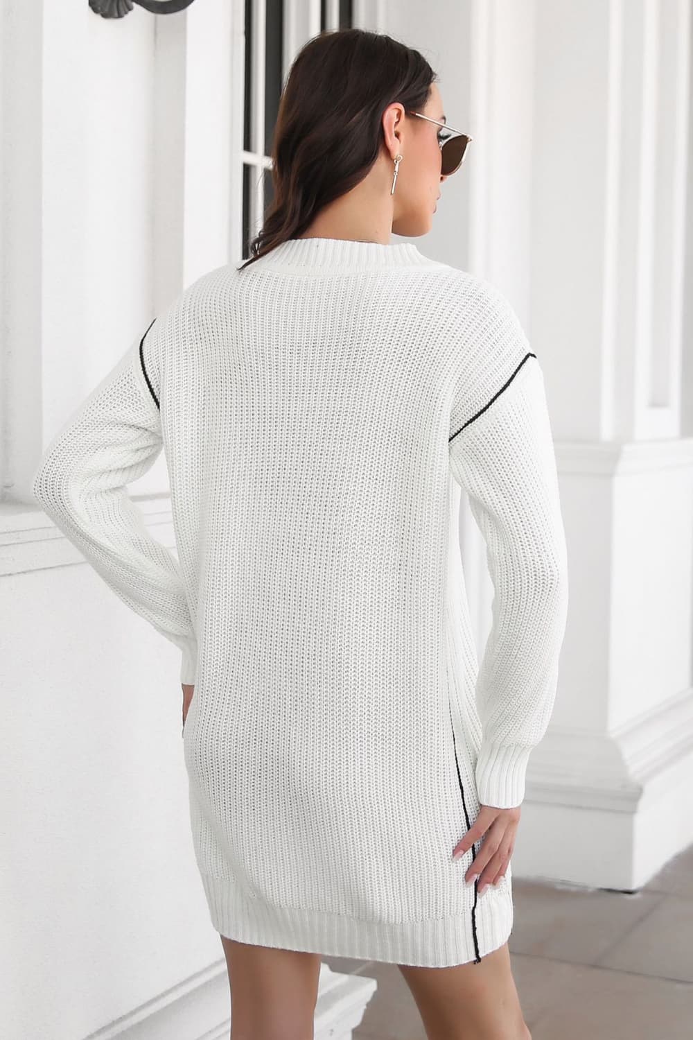 Contrast V-Neck Sweater Dress OutfitFlow