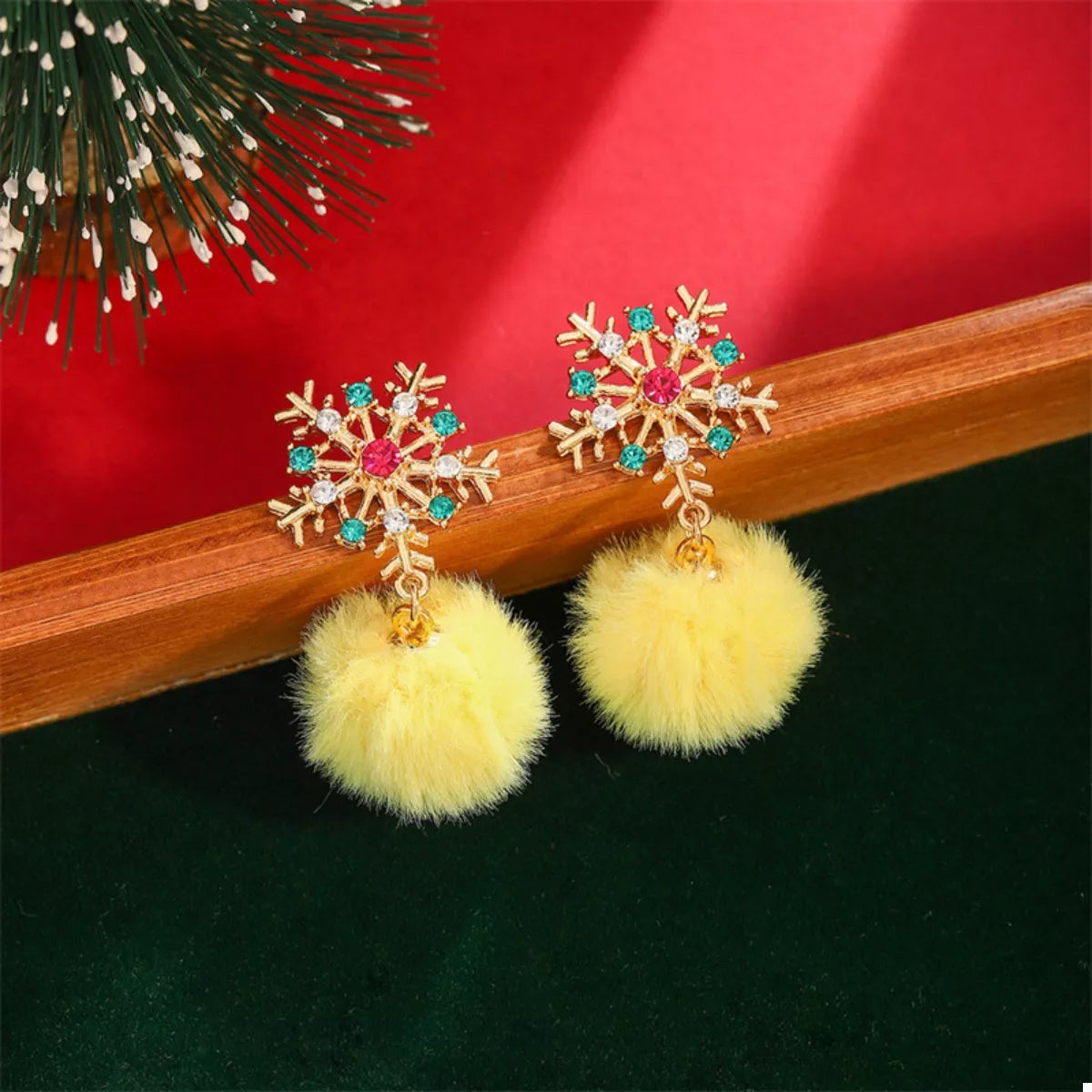 Christmas Snowflake Pom Pom Drop Earrings OutfitFlow