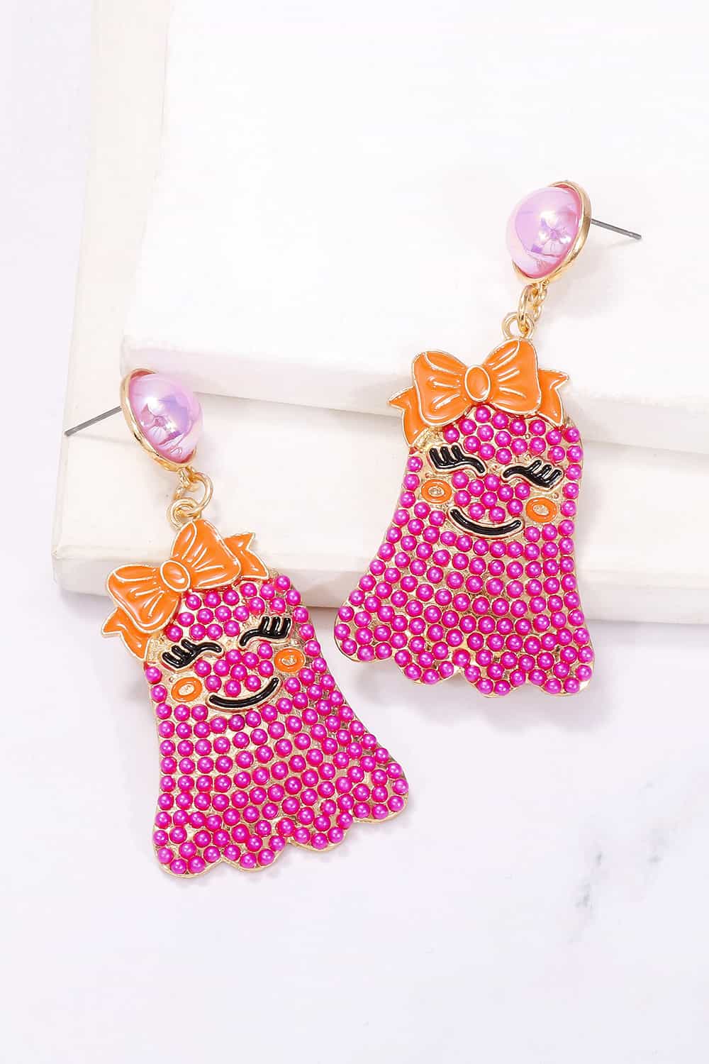 Smiling Ghost Shape Synthetic Pearl Earrings OutfitFlow