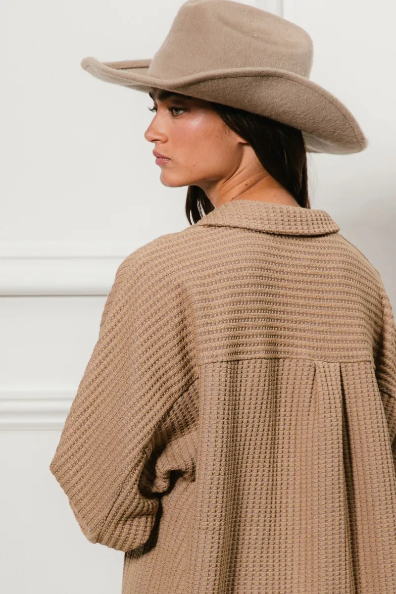BiBi Heavy Waffle Oversized Shacket OutfitFlow
