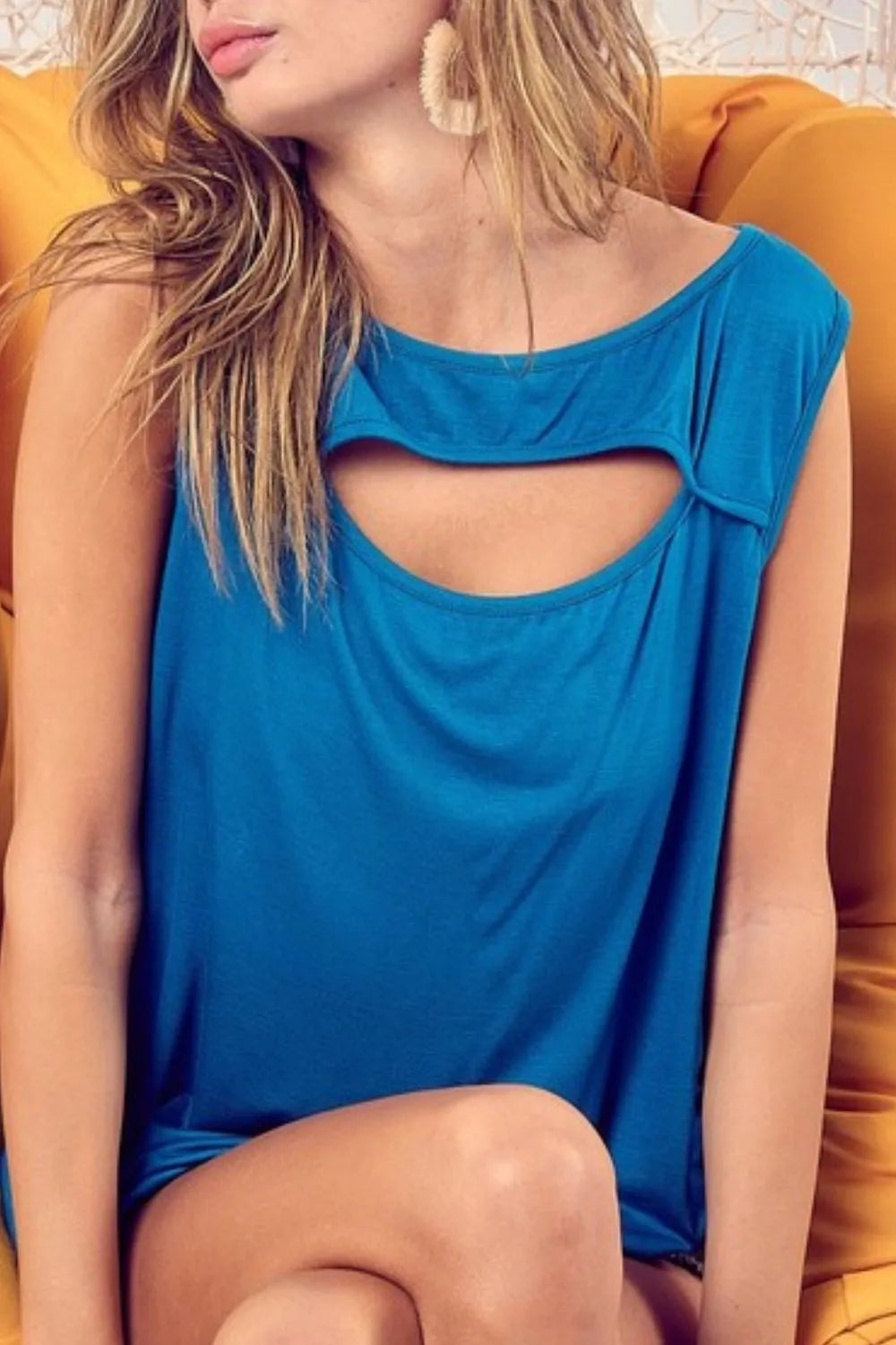 BiBi Rayon Span Knit With Cut Out Front Sleeveless Top OutfitFlow