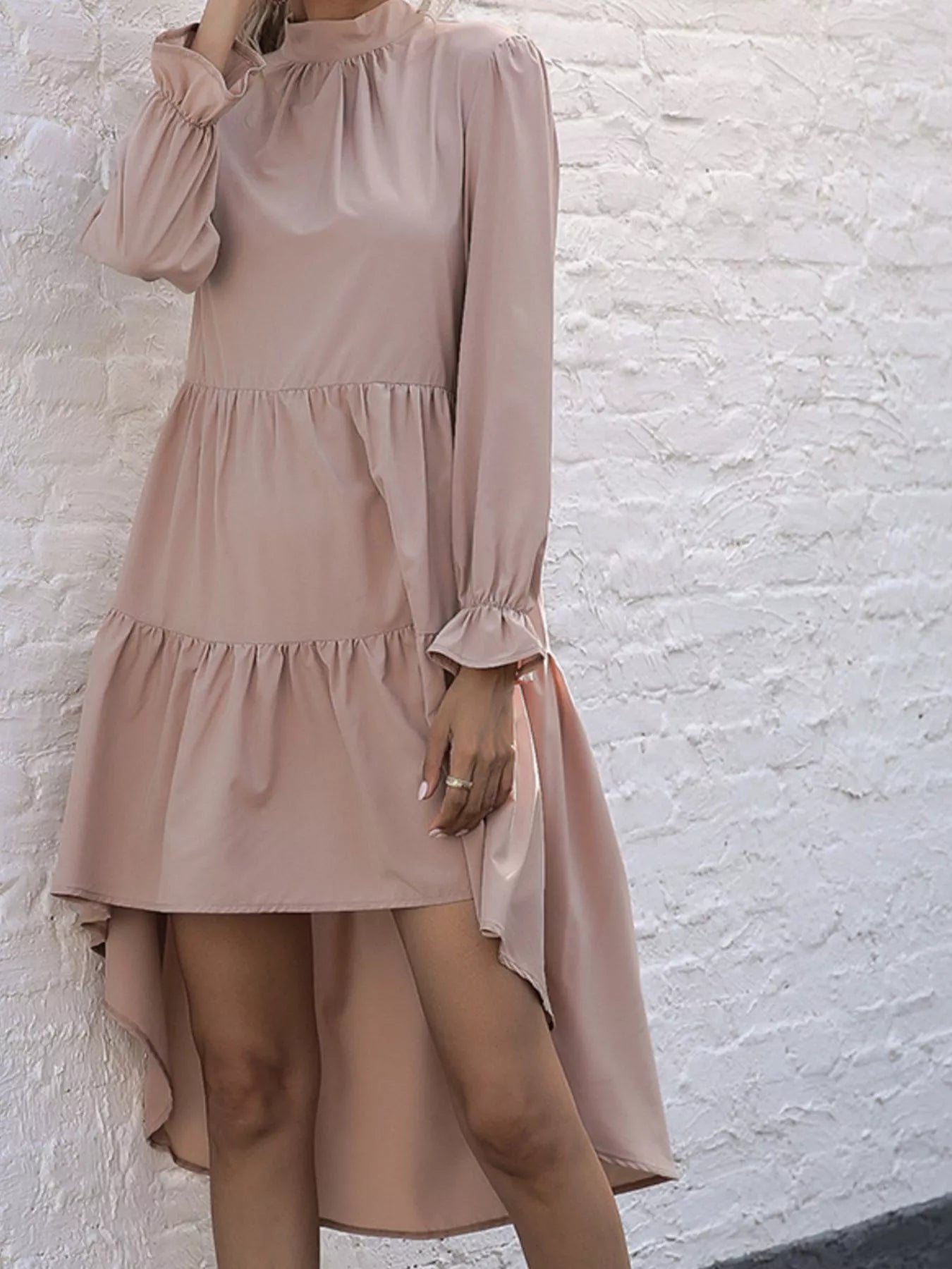 High-Low Flounce Sleeve Dress OutfitFlow