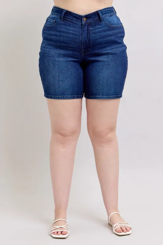 Judy Blue Full Size High Waist V-Front Bermuda Plus Size OutfitFlow