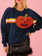 Halloween Sequin Round Neck Sweatshirt OutfitFlow