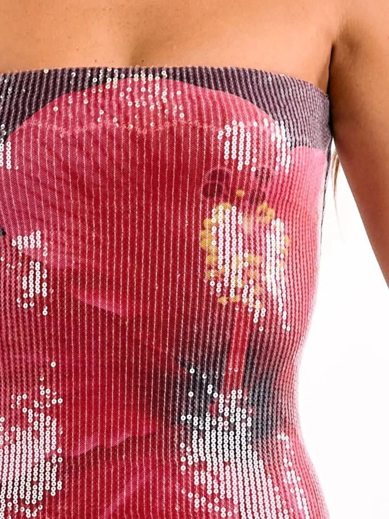 Sequin Flower Tube Maxi Dress OutfitFlow