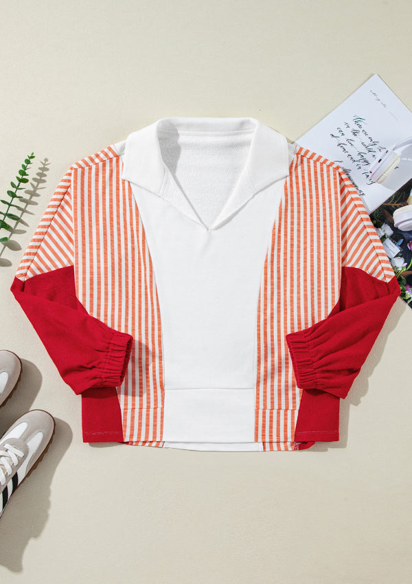 Outfit Flow - Striped Johnny Collar Long Sleeve Sweatshirt