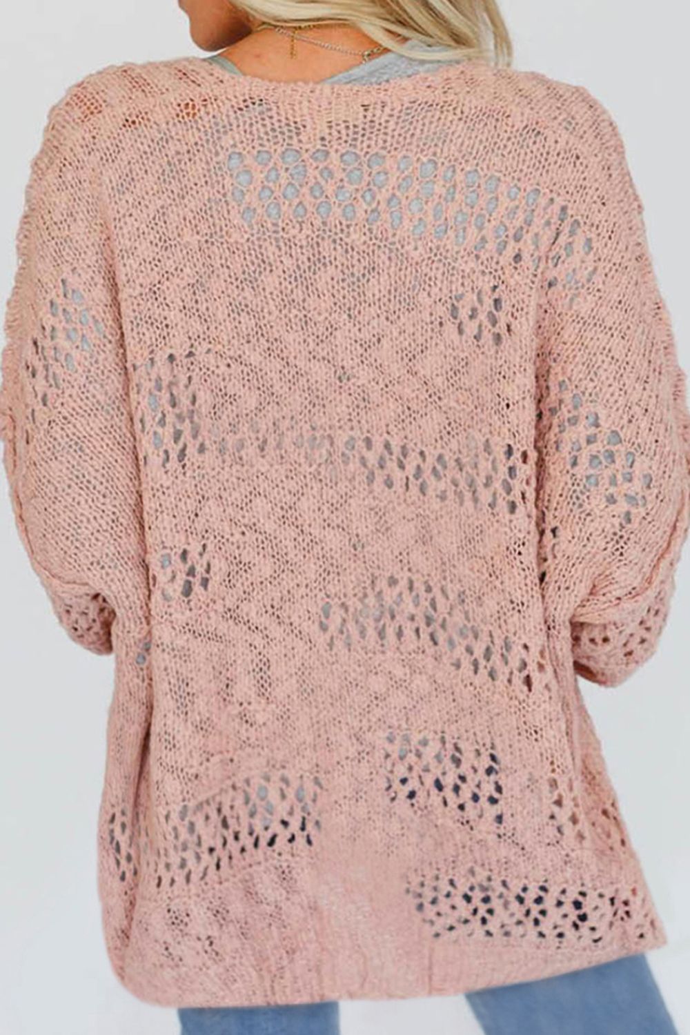 Openwork Open Front Long Sleeve Cardigan