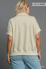 Umgee Full Size Half-Zip Short Sleeve Top Plus Size OutfitFlow