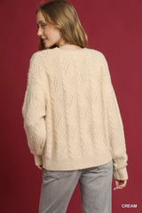 Umgee Pearl-Embellished Long Sleeve Sweater Trendsi