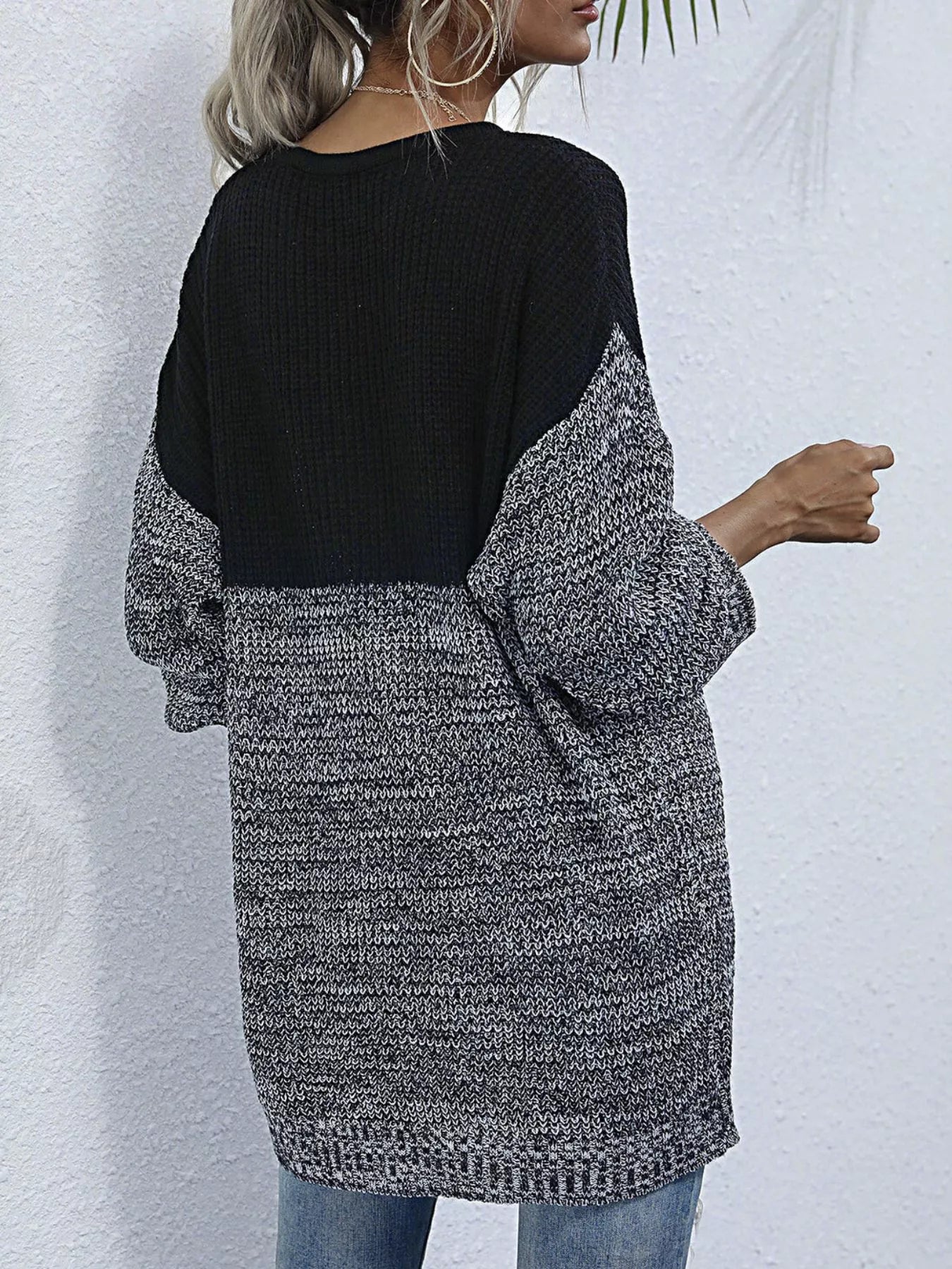 Color Block Long Sleeve Oversized Sweater OutfitFlow