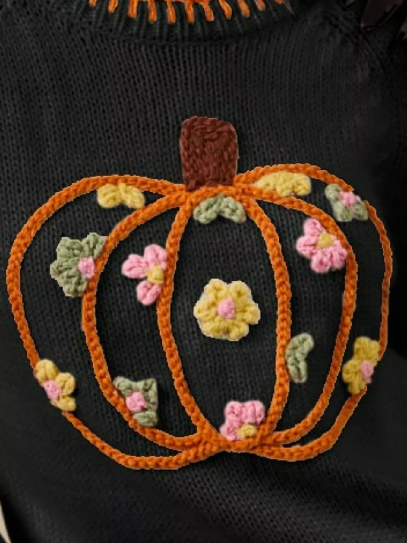 SO ME Pumpkin Floral Embroidered Thanksgiving Sweater OutfitFlow