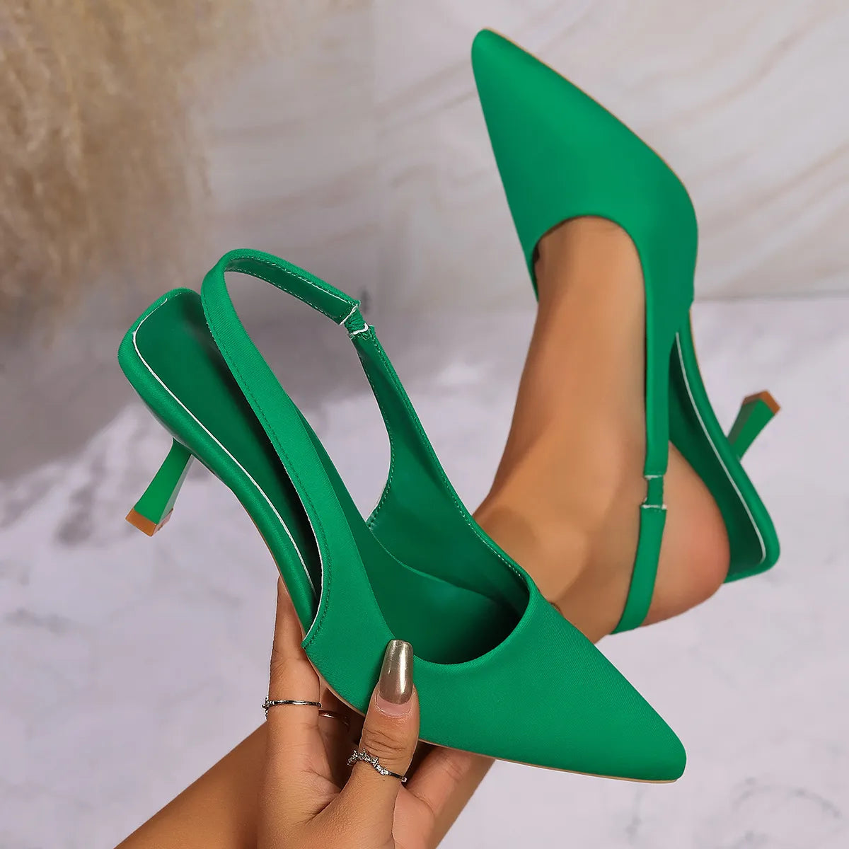 Point Toe Stiletto Pumps Green OutfitFlow
