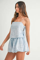 MABLE Embroidered Crop Cami and Balloon Mini Skirt Set OutfitFlow