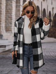 Plaid Collared Neck Coat with Pockets Trendsi