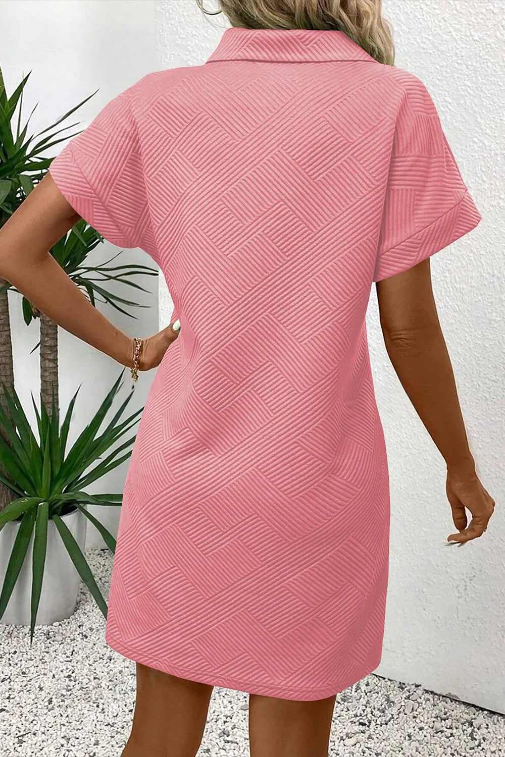 Button Front Short Sleeve Mini Dress OutfitFlow