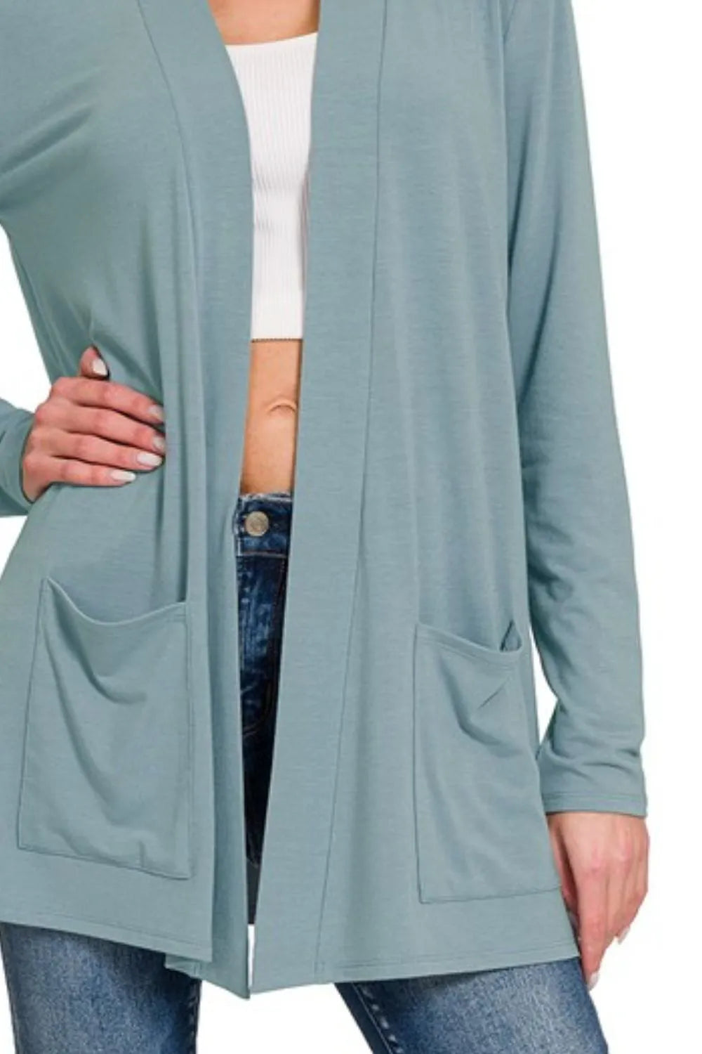 Zenana Slouchy Lightweight Open Front Pocket Cardigan OutfitFlow