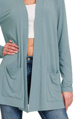 Zenana Slouchy Lightweight Open Front Pocket Cardigan OutfitFlow