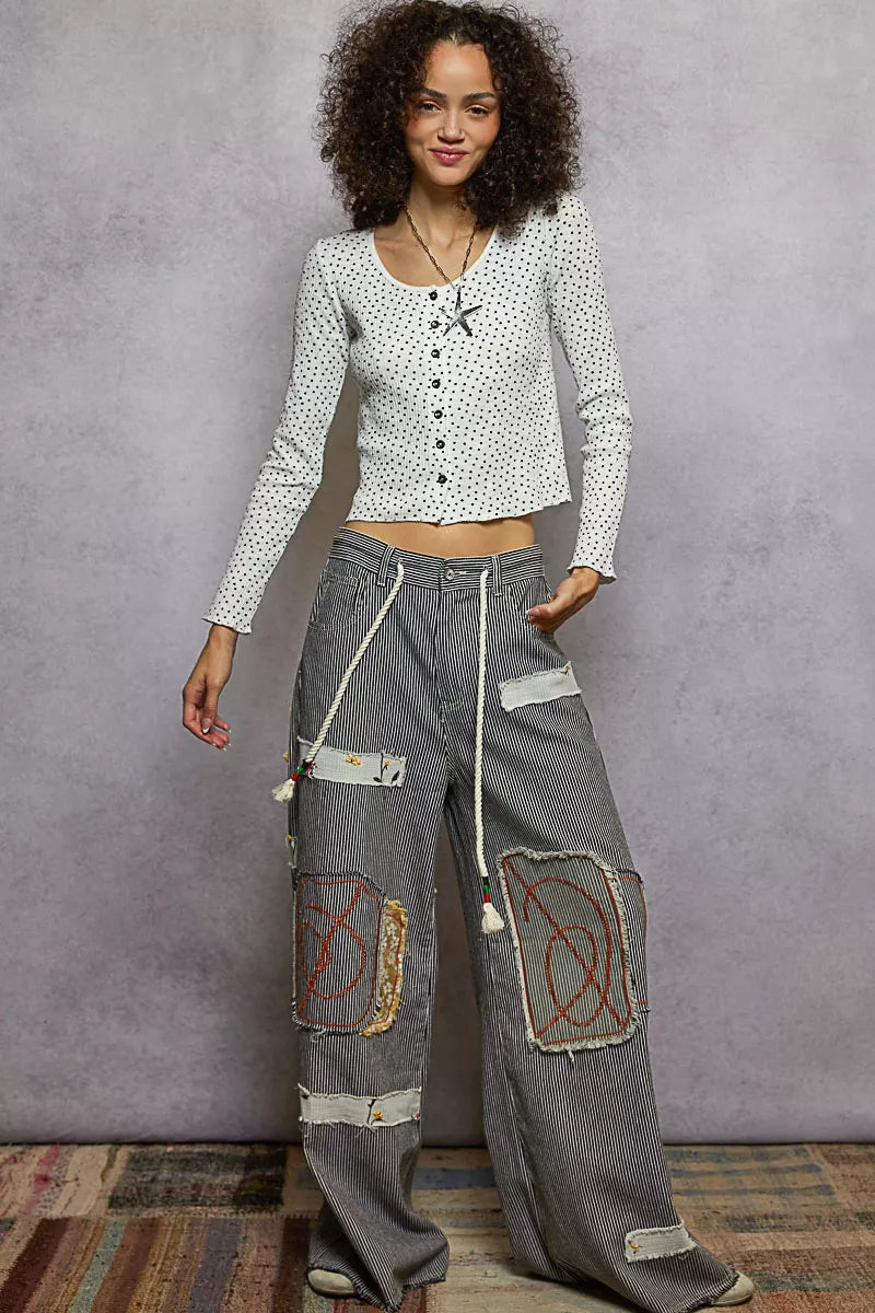 POL Button Down Polka Dot Ribbed Cardigan Trendsi