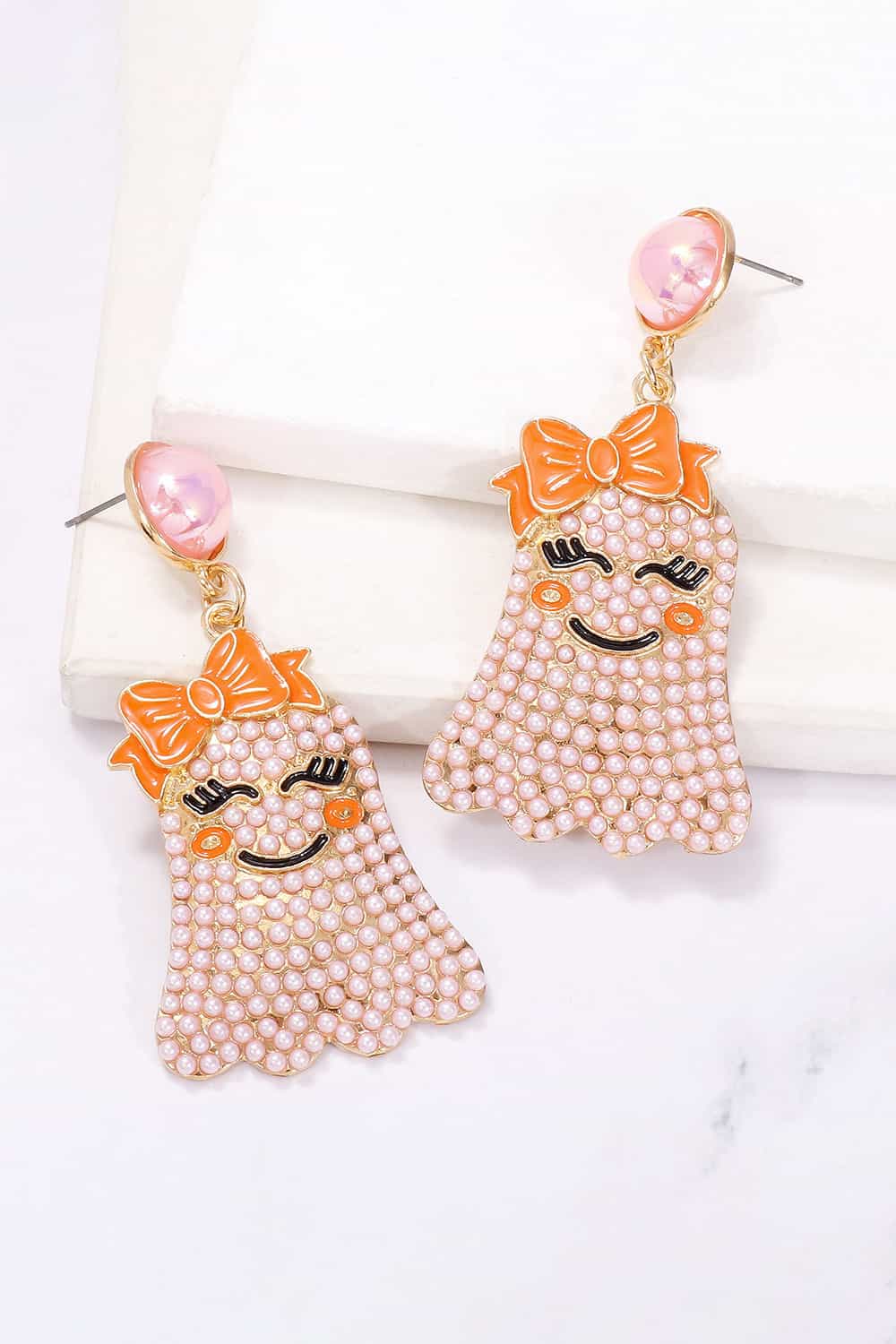 Smiling Ghost Shape Synthetic Pearl Earrings OutfitFlow