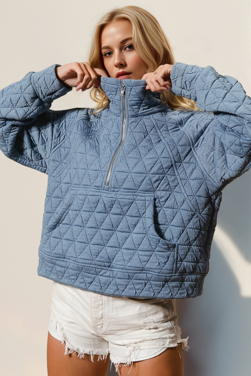 Outfit Flow - Double Take Half Zip Long Sleeve Quilted Sweatshirt with Pocket