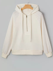 Solid Color Textured Sleeve Patchwork Half Zip Hoodie OutfitFlow