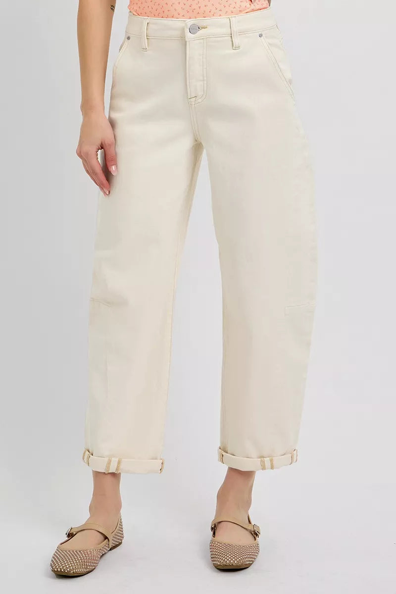 RISEN High Rise Relaxed Barrel Cuffed Jeans OutfitFlow