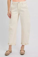 RISEN High Rise Relaxed Barrel Cuffed Jeans OutfitFlow